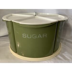 Vtg‎ MCM Bee Plastics USA Green Carousel 5-Bin Canister Set Lazy Susan No Damage